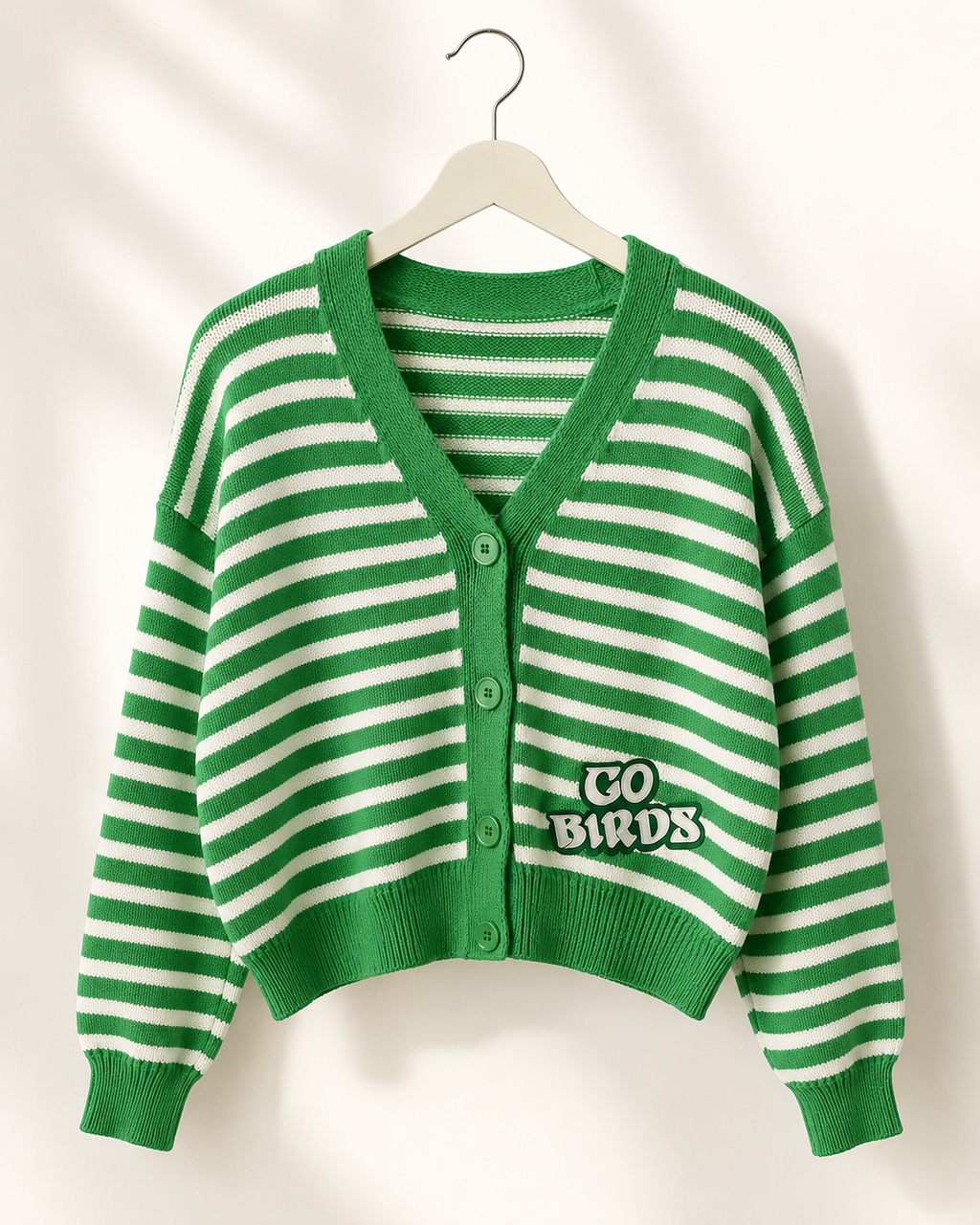 The Kelly Green Go Birds Embroidered Knit Cardigan