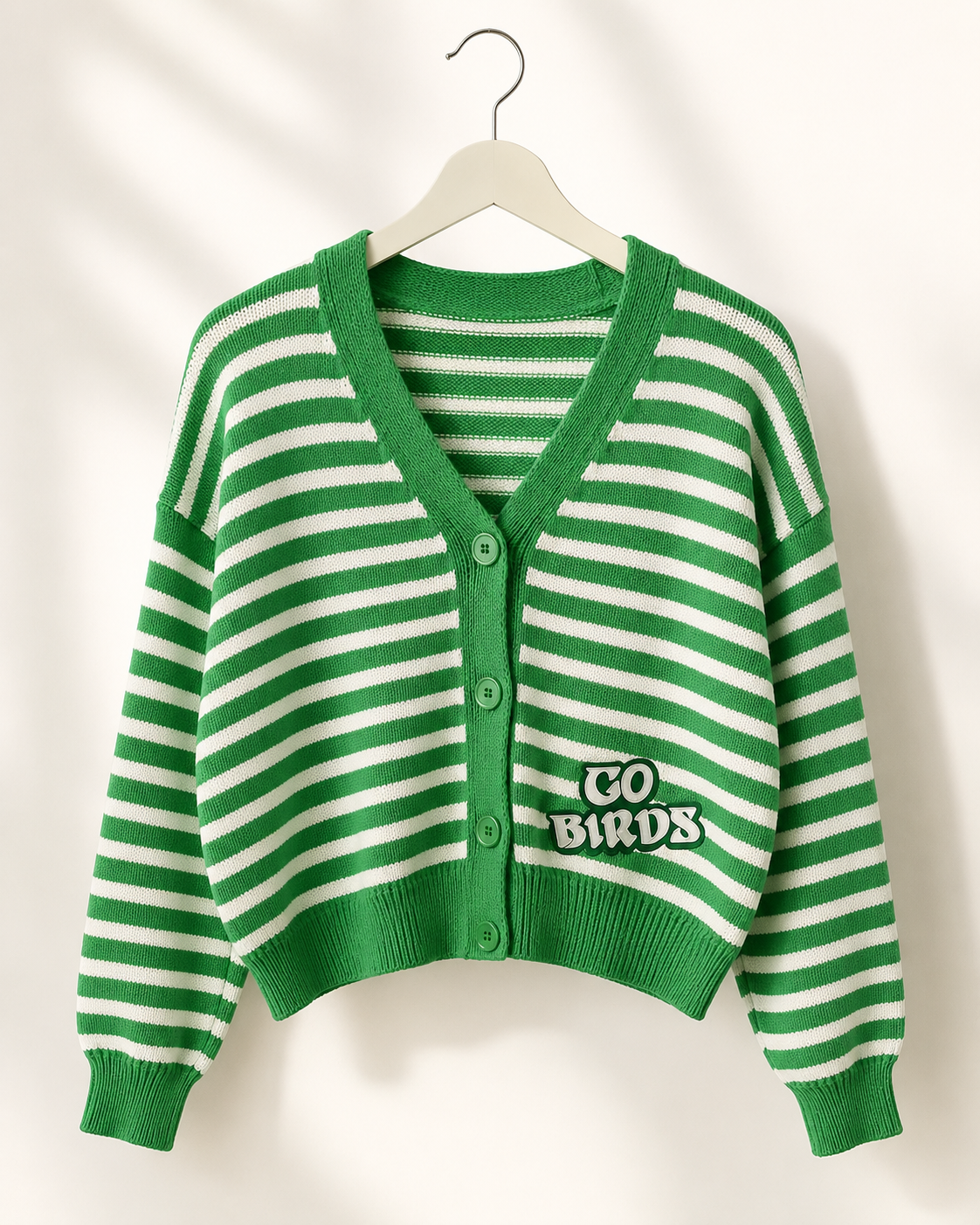 The Kelly Green Go Birds Embroidered Knit Cardigan