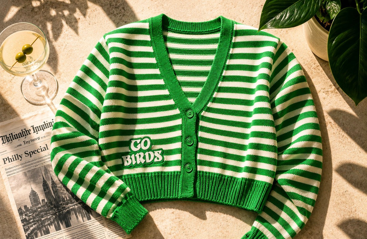 The Kelly Green Go Birds Embroidered Knit Cardigan